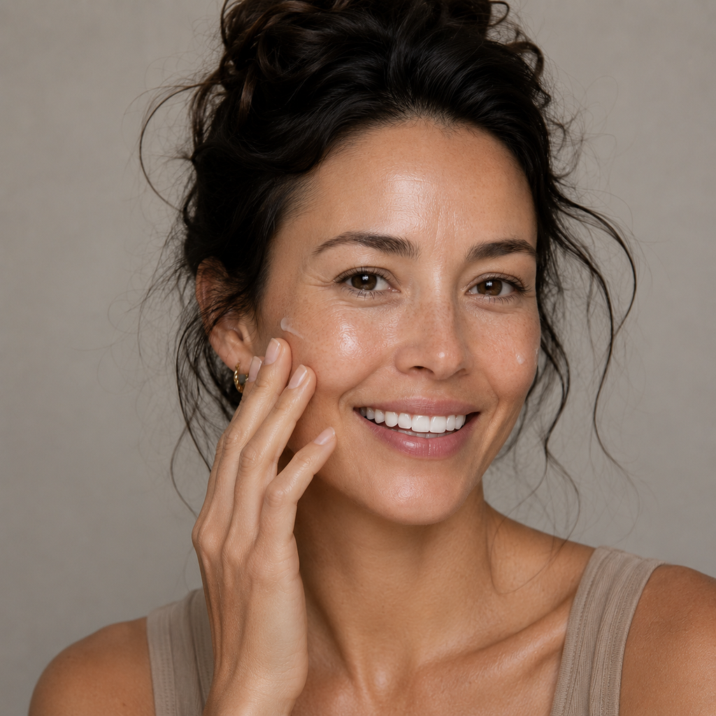 Model applying Skinmoods Hydration Booster on her face