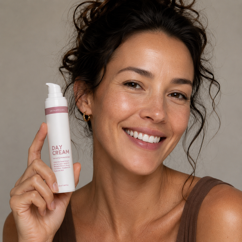 Model with Skinmoods Nourishing Day Cream  in her hand