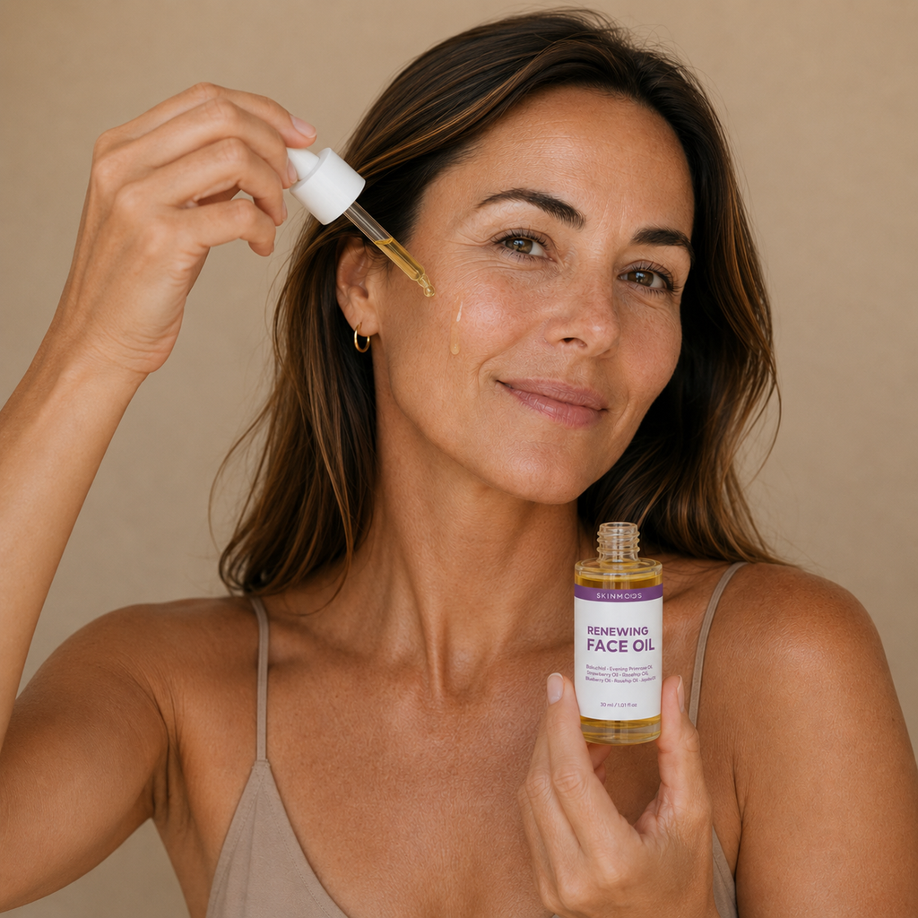 Skinmoods Renewing Face Oil application with dropper