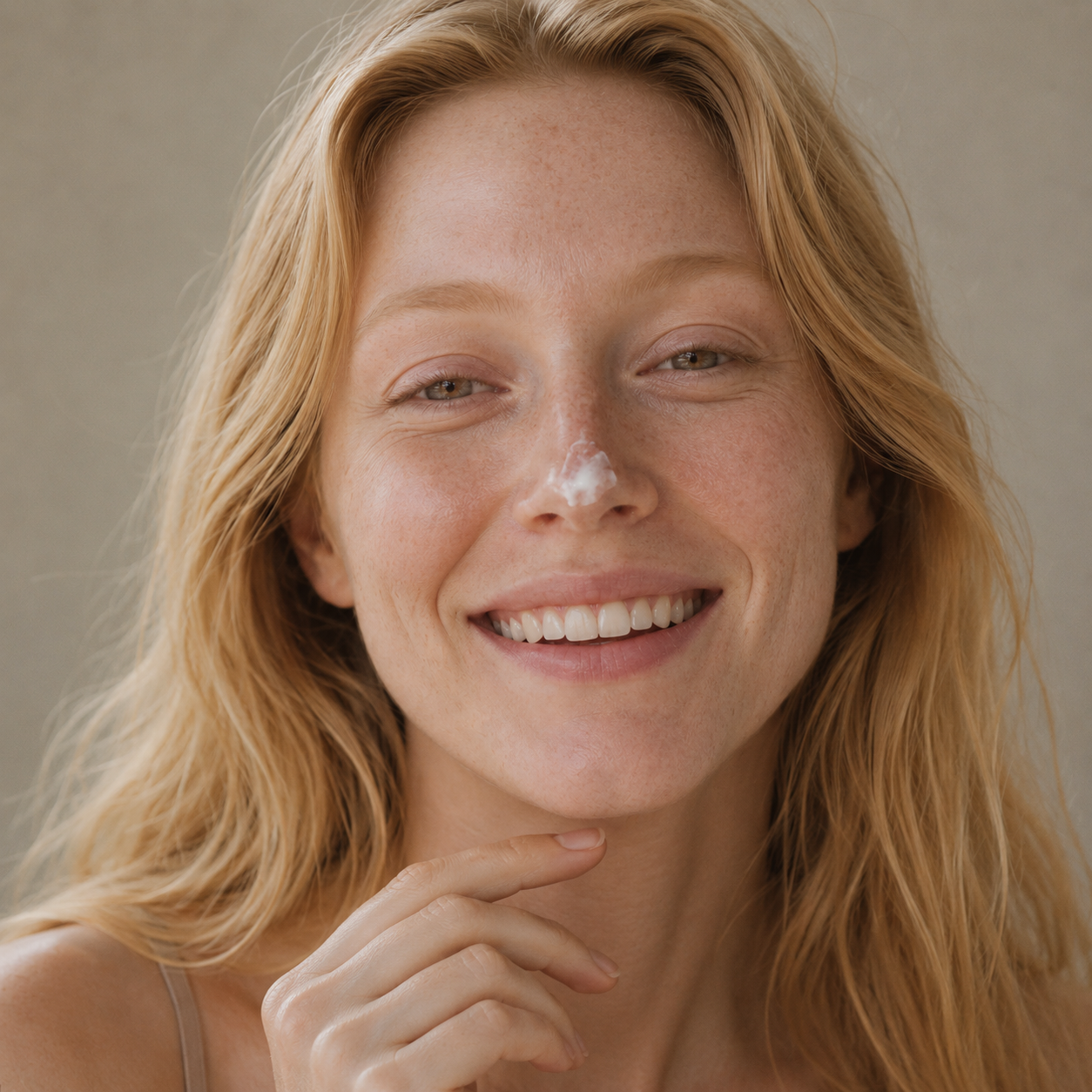 Model with cream texture of Skinmoods Sensitive Night Cream on her face