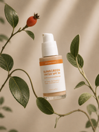 Skinmoods Sunscreen Tinted SPF30 surounded with the ingredient sea buckthorn