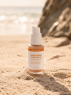 Skinmoods Sunscreen Tinted SPF30 on a sandy beach in the sun