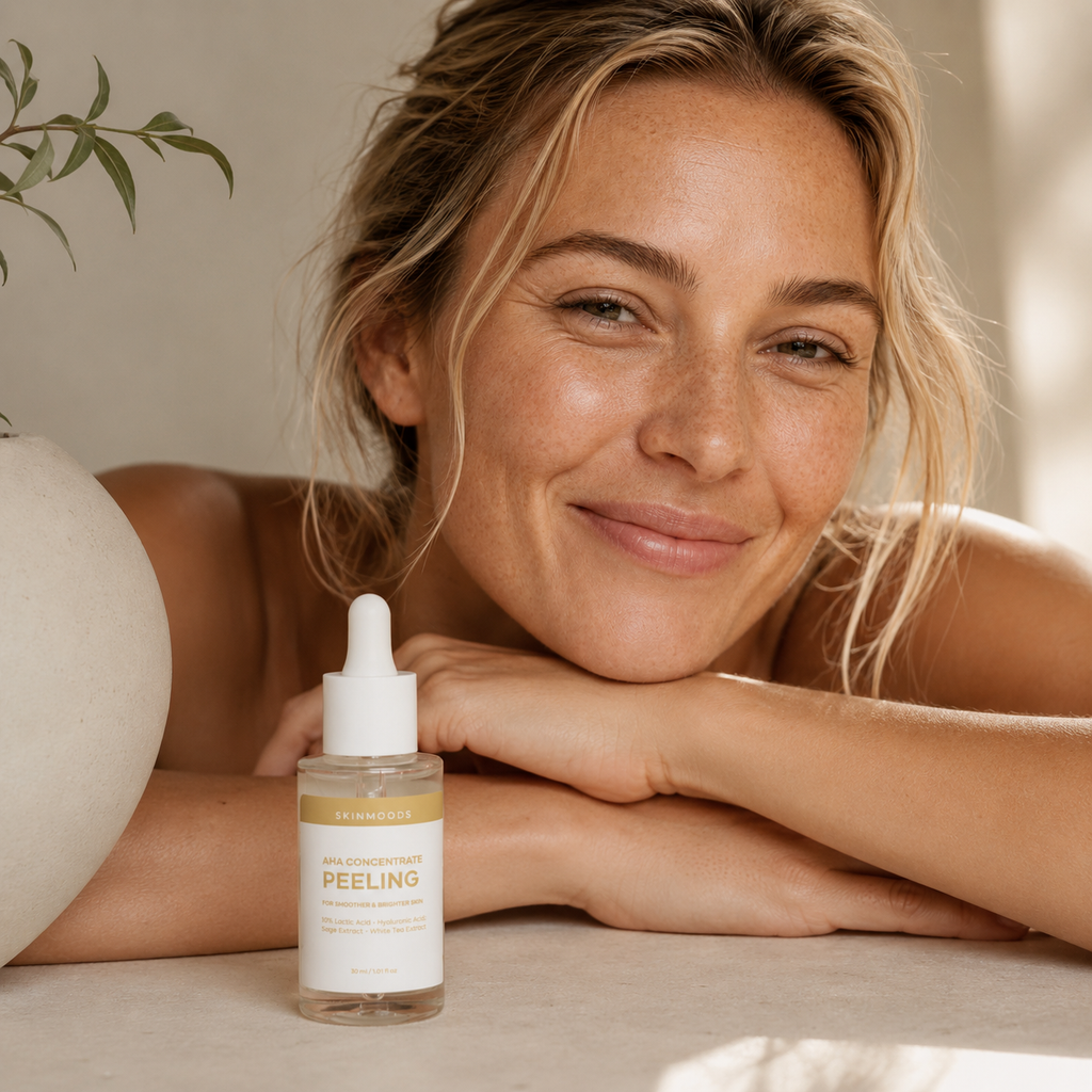 Model with Skinmoods AHA Concentrate Peeling in front of her