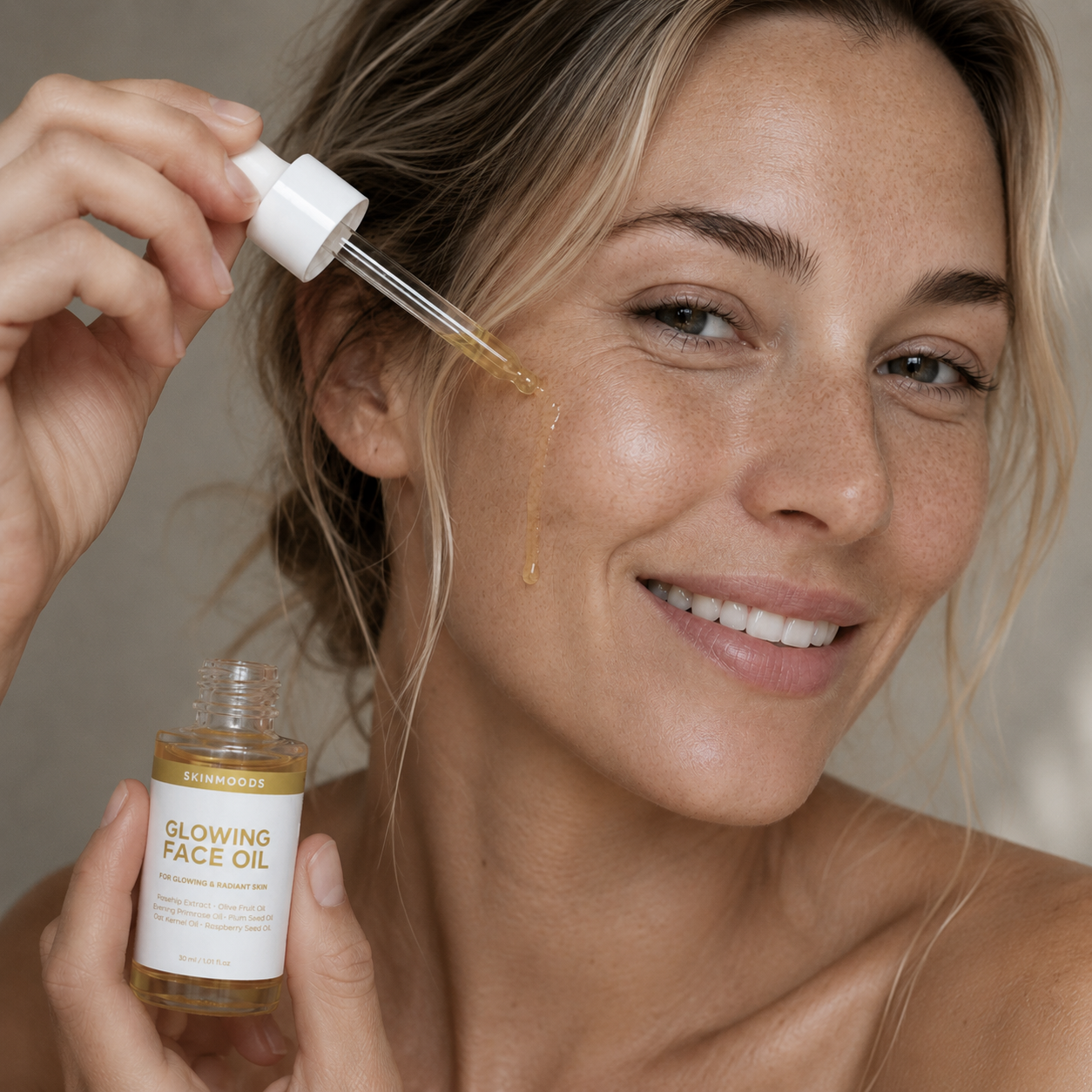 Model with Skinmoods Niacinamide Face Gel application to her skin
