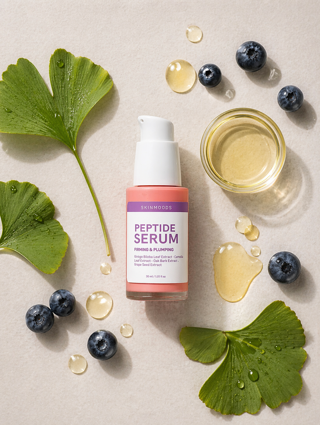 Skinmoods Peptide Serum star ingredients Hexapeptide-11 Ginkgo Biloba Phytosterols
