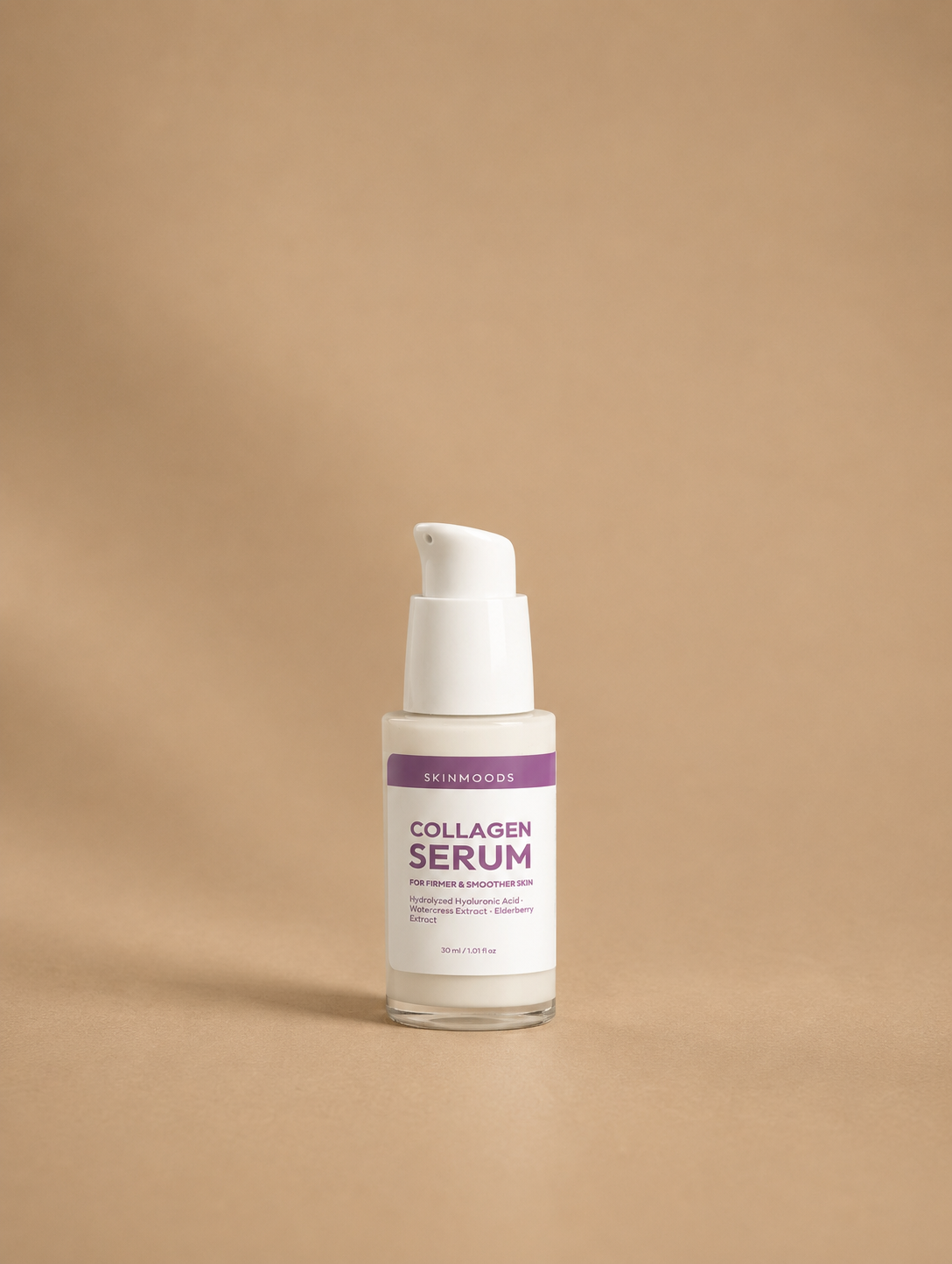 skinmoods collagen serum single bottle restore collection in a studio setting