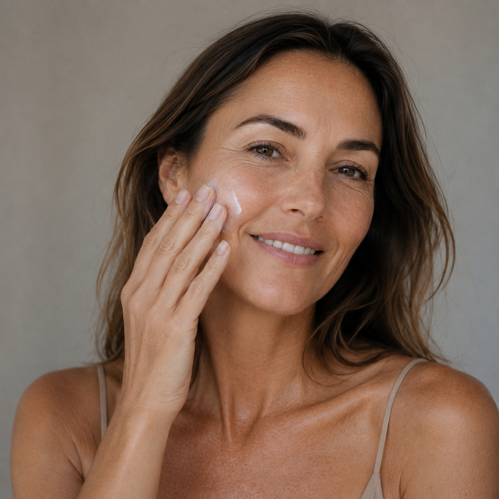 Model applying texture skinmoods restoring night cream