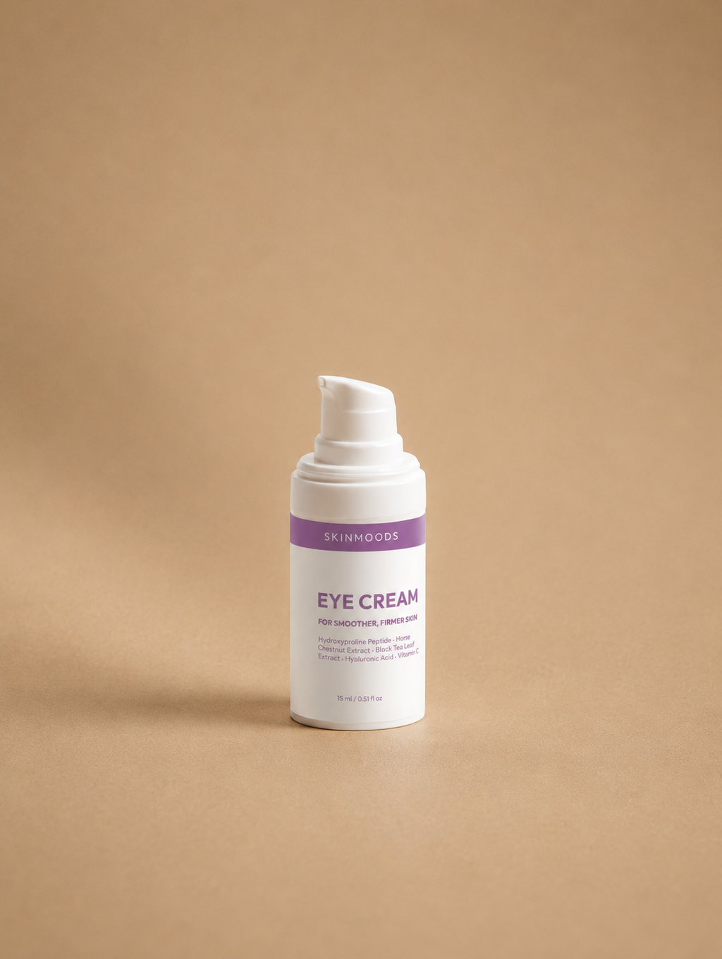 skinmoods smoothing eye cream single bottle in a studio setting